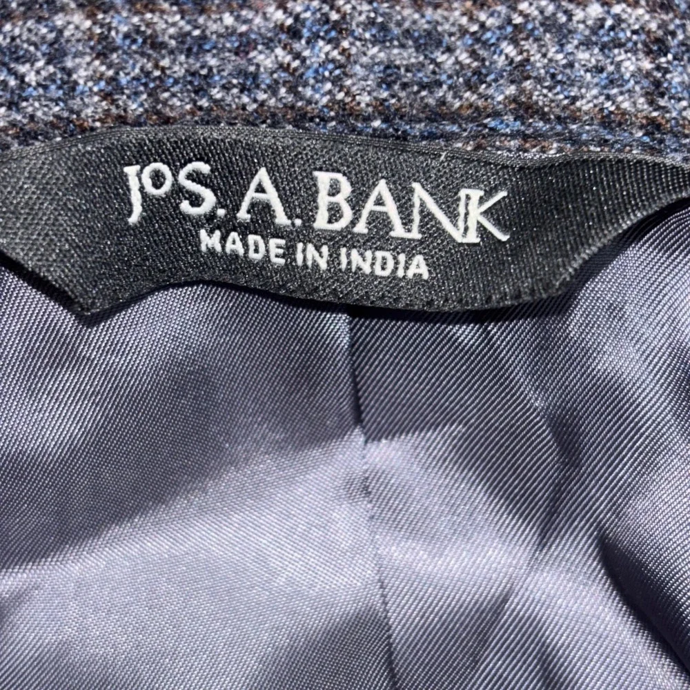 Jos. A. Bank Signature Collection Mens 44R Wool Blazer Blue Gray Houndstooth